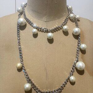 Vintage Givenchy Long Silver Rhodium Plated with Faux Pearls